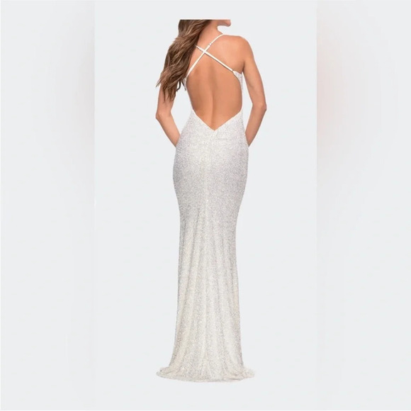 La Femme White Sequin Gown 2 - Picture 2 of 7